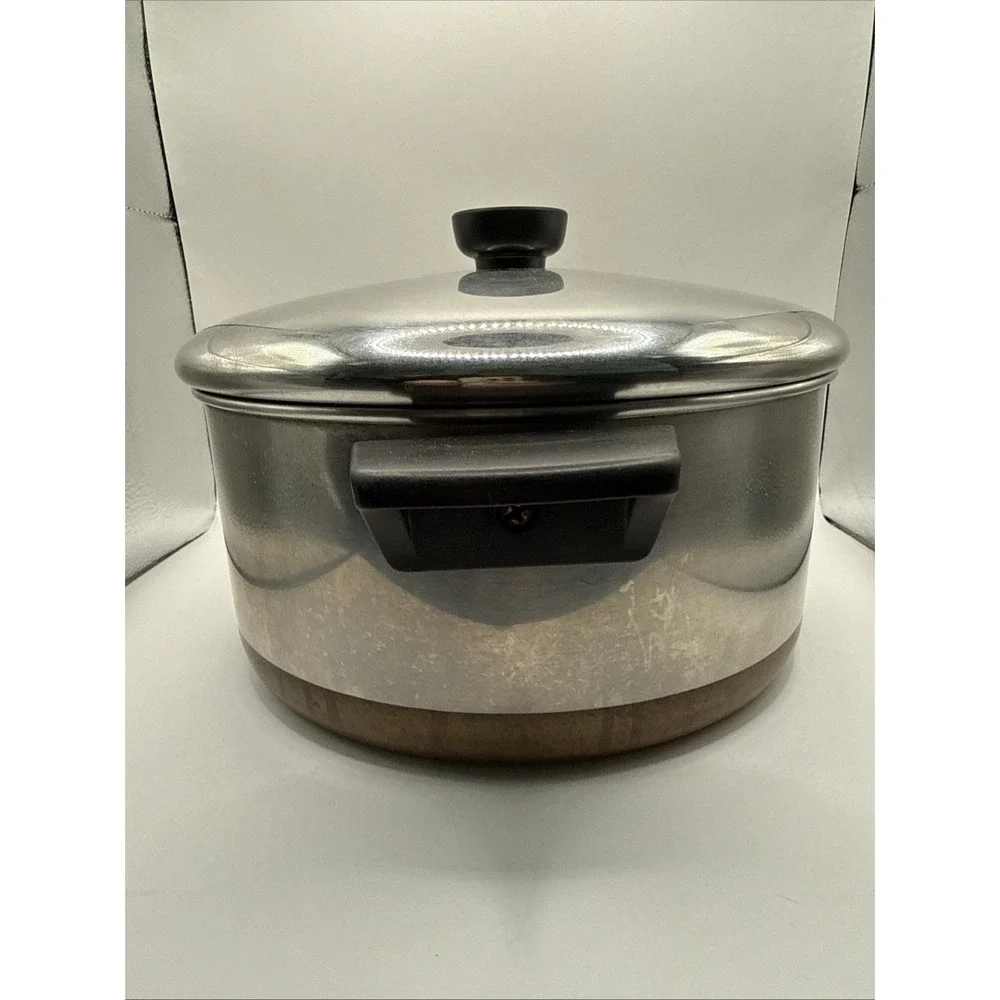 Revere Ware 1801 Stock Pot 4 1/2 QT Stainless Steel Copper Bottom w/ Lid